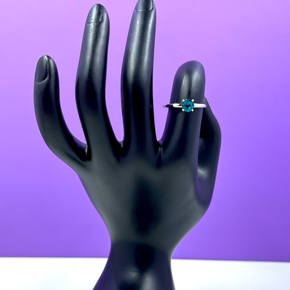 Minimalist Sterling Silver 925 Plated Bright Teal Stone Ring Size 7 - Picture 3 of 7